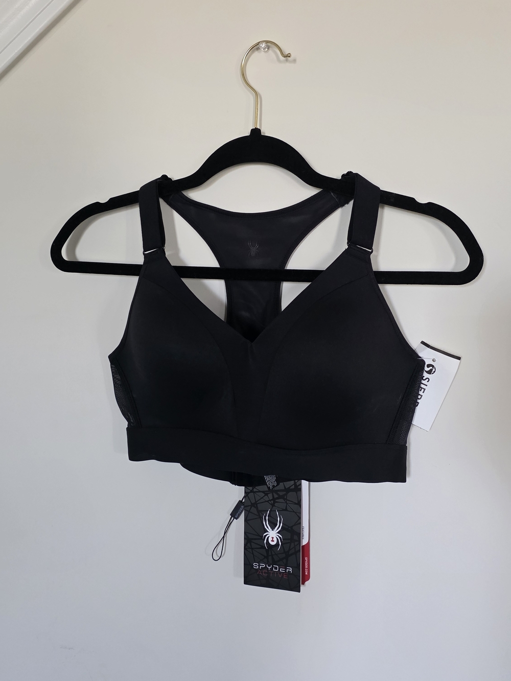Spyder High Impact Sports Bra Black Racerback Medium NWT Support Gym